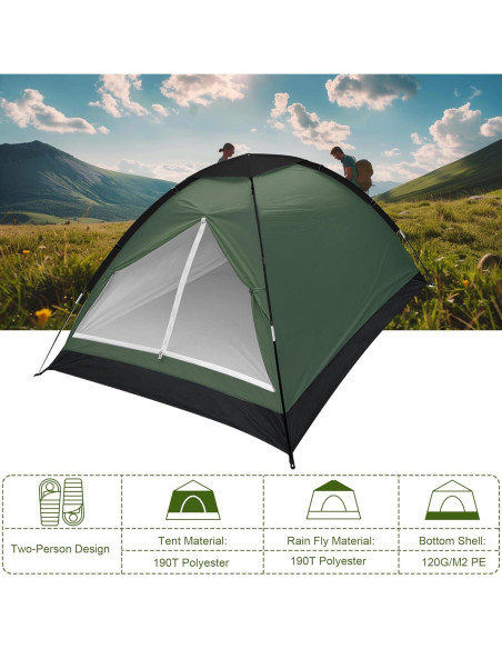 Carpa Domo XL para 2 Personas Impermeable Ligera Verde Militar