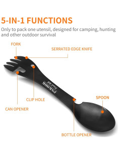 Cuchara Táctica 5-en-1 PSKOOK Acero Inoxidable Camping 17.5cm 2