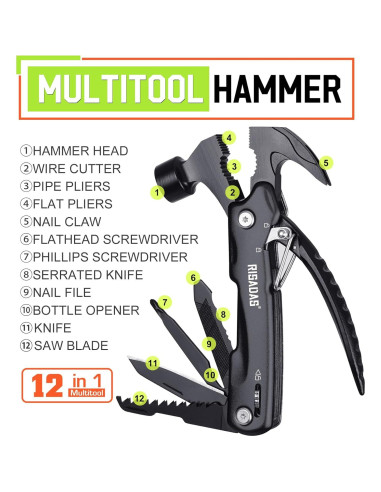 Martillo Multiherramienta 12-en-1 RISADAS con Bolsa de Nylon