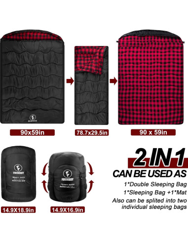 Saco de dormir doble Forinbuy 0C Queen XXL impermeable