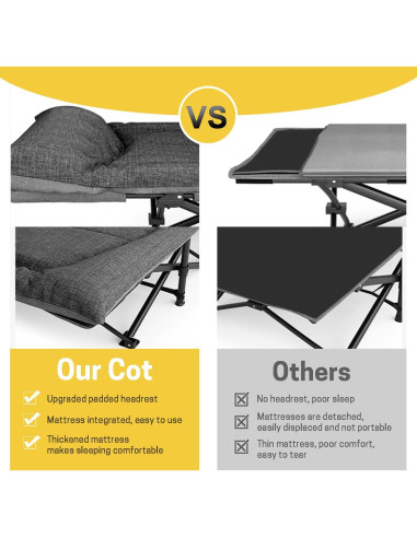 Cama de Camping ATORPOK Plegable con Cojín y Almohada 204 kg