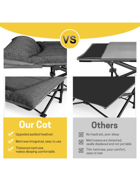 Cama de Camping ATORPOK Plegable con Cojín y Almohada 204 kg