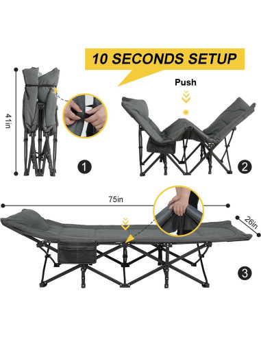 Cama de Camping ATORPOK Plegable con Cojín y Almohada 204 kg
