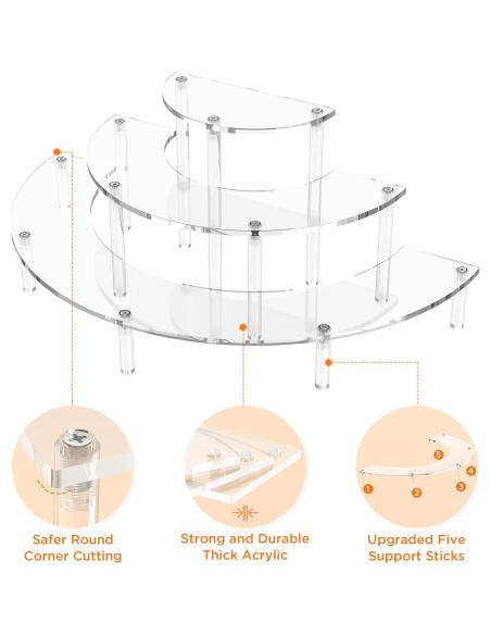 Soporte de exhibición acrílico 3 niveles para cupcakes y perfumes