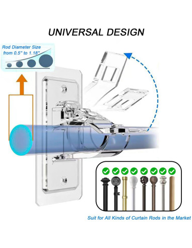 Soportes de Varilla de Cortina Autoadhesivos Kvoike 4 Piezas