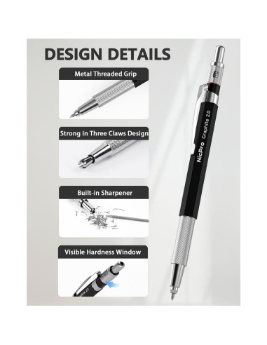 Conjunto de Lápices Mecánicos Nicpro 2mm con 24 Recargas
