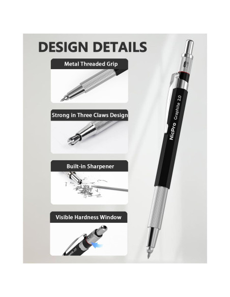 Conjunto de Lápices Mecánicos Nicpro 2mm con 24 Recargas