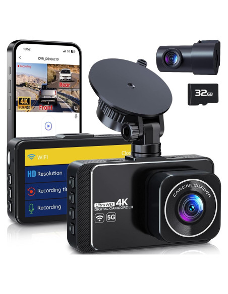 Cámara de tablero M16 4K + 2K, WiFi, visión nocturna, 32GB