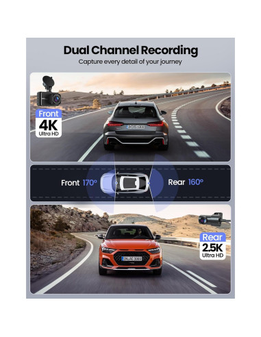 Cámara de tablero M16 4K + 2K, WiFi, visión nocturna, 32GB