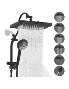 Cabezal de Ducha Hibbent 33 cm Alta Presión 5 Modos Metal Negro