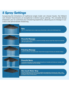 Cabezal de Ducha Hibbent 33 cm Alta Presión 5 Modos Metal Negro 2