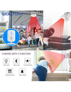 Sensor de Movimiento PIR Inalámbrico Waytronic 280m 1 Receptor 1 Detector 2