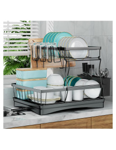 Escurridor de Platos Grande 7 Código Negro 2 Niveles Desmontable