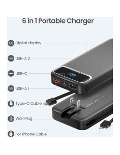 Cargador Portátil Aonidi 12000mAh con Enchufe AC y Cables 2