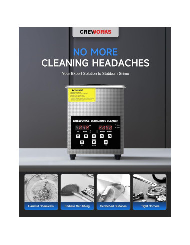 Limpia Ultrasónico Digital CREWORKS 2L con Calentador 150W