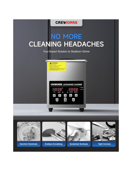 Limpia Ultrasónico Digital CREWORKS 2L con Calentador 150W