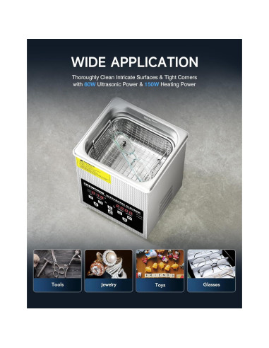 Limpia Ultrasónico Digital CREWORKS 2L con Calentador 150W
