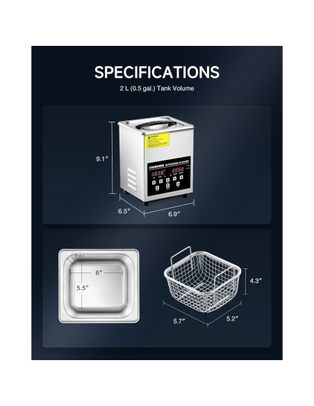 Limpia Ultrasónico Digital CREWORKS 2L con Calentador 150W