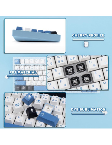 Juego de Teclas PBT 129 Teclas Azul Blanco GEKUCAP
