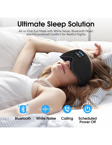 MUSICOZY Máscara de Sueño Bluetooth con Ruido Blanco 16 Sonidos