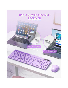 Combo Teclado y Ratón Inalámbricos Seenda Morado con Soporte 2