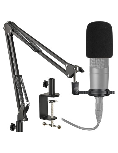 Soporte de Micrófono Ajustable Audio Technica AT2020 con Montura de Choque y Pantalla de Espuma