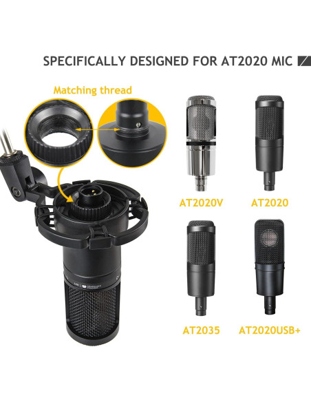 Soporte de Micrófono Ajustable Audio Technica AT2020 con Montura de Choque y Pantalla de Espuma