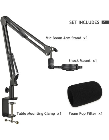 Soporte de Micrófono Ajustable Audio Technica AT2020 con Montura de Choque y Pantalla de Espuma