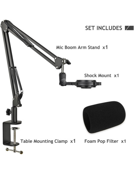 Soporte de Micrófono Ajustable Audio Technica AT2020 con Montura de Choque y Pantalla de Espuma