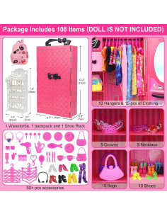 Armario de Muñecas K.T. Fancy 108 Pcs 29.2 cm con Accesorios 2