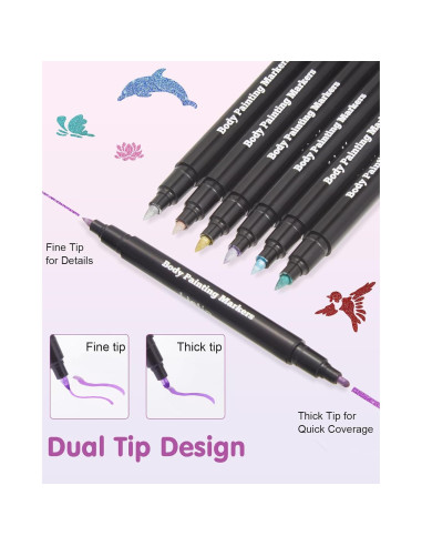 Marcadores de Tatuajes Temporales Lictin 7 Colores Doble Punta