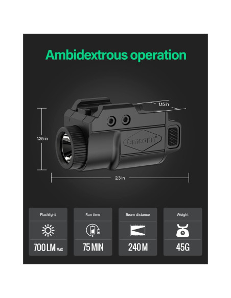 Linterna Compacta Gmconn 700 Lumen para Pistolas Picatinny