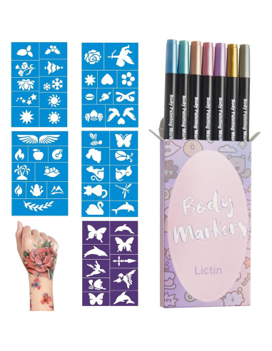 Marcadores de Tatuajes Temporales Lictin 7 Colores Doble Punta