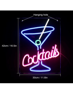Cartel de Neón LED LUCUNSTAR Vaso de Cóctel 42x30 cm 2