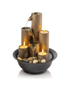 Fuente de Agua de Mesa Alpine WCT202 con 3 Velas 28 cm Marrón