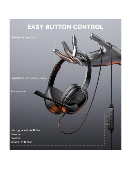 Auricular USB LEVN UH003 con micrófono y cancelación de ruido