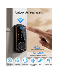 Cerradura Inteligente SohoTeco ST380 WiFi, Huella Dactilar, Negro Mate 2