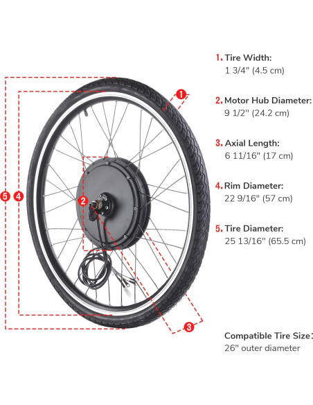 Kit de Conversión de Bicicleta Eléctrica AW 48V 1000W Rueda 66cm