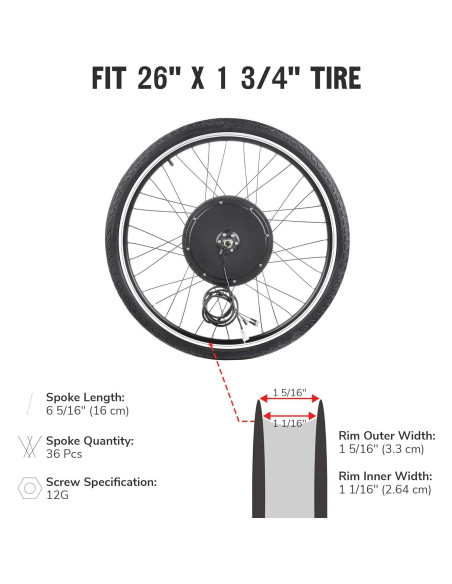 Kit de Conversión de Bicicleta Eléctrica AW 48V 1000W Rueda 66cm
