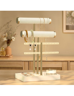 Soporte para Pulseras Bussdis de Terciopelo Beige 3 Niveles 2