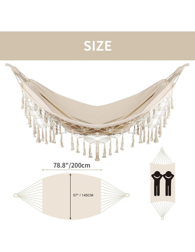 Hamaca Doble Bellzacasa Beige 250 kg con Borlas y Correas
