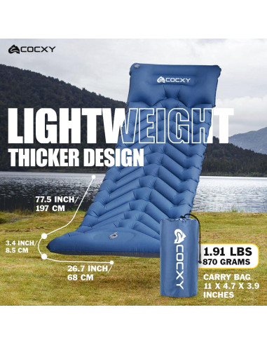 Colchoneta Autoinflable COCXY SB 8.5 cm con Almohada y Bomba