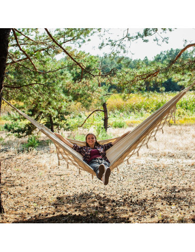 Hamaca Doble Bellzacasa Beige 250 kg con Borlas y Correas