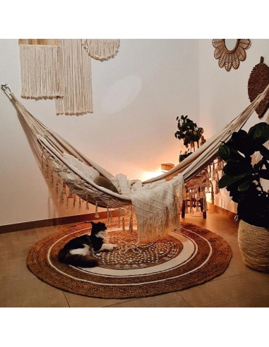 Hamaca Doble Bellzacasa Beige 250 kg con Borlas y Correas