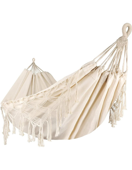 Hamaca Doble Bellzacasa Beige 250 kg con Borlas y Correas Hamaca Doble Bellzacasa Beige 250 kg con Borlas y Correas