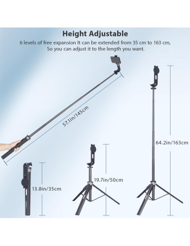 Bastón de Selfie Magnético Koolehaoda 64" con Trípode
