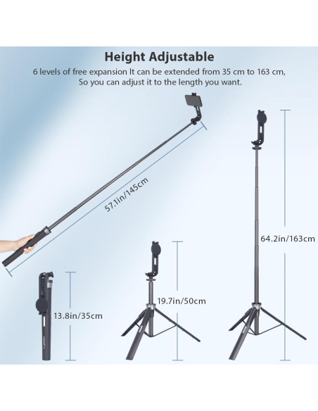 Bastón de Selfie Magnético Koolehaoda 64" con Trípode