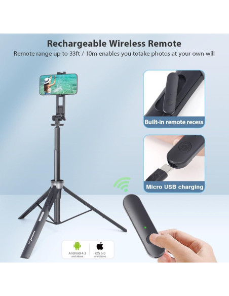 Bastón de Selfie Magnético Koolehaoda 64" con Trípode