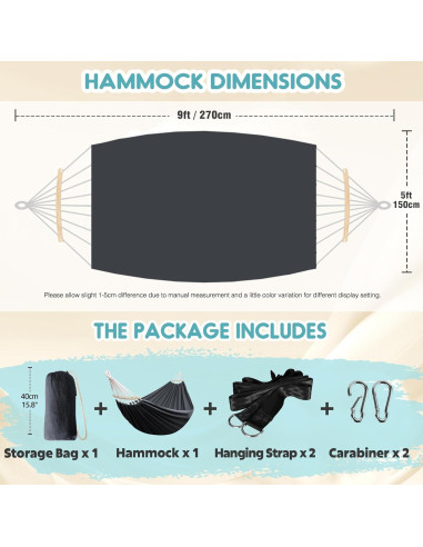 Hamaca de Algodón Anyoo Gris Oscuro 204kg Soporte Madera