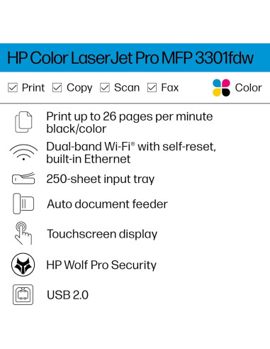 Impresora Láser Color HP Color LaserJet Pro MFP 3301fdw